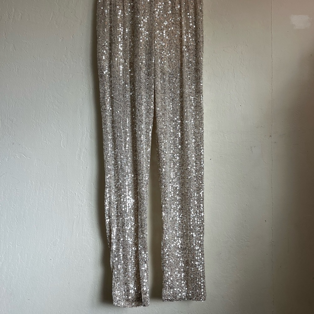 Elegant Silver Sequin Women's Pants